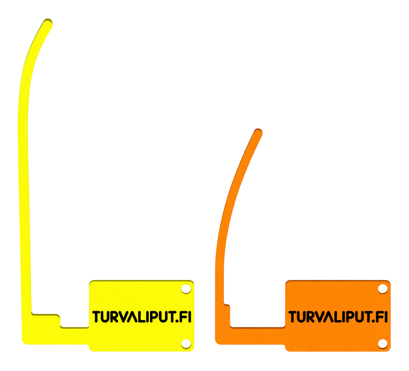 Iso keltainen ja pieni oranssi turvalippu TURVALIPUT.FI-tekstillä
